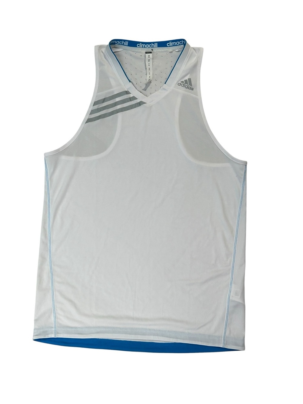 Adidas Climachill Singlet Tank Top White with Blue Trim